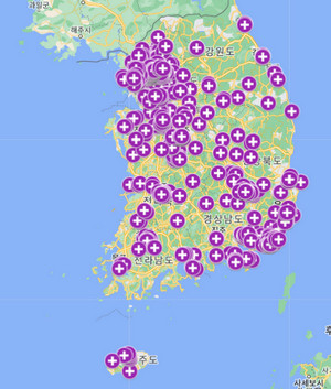 건강검진-법무부-지정병원-전국-지도표시